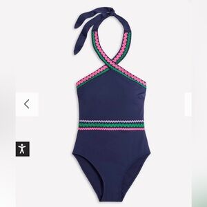 Boden swimsuit NWT women’s 10 One-Piece Halter bathing suit with rick rack trim